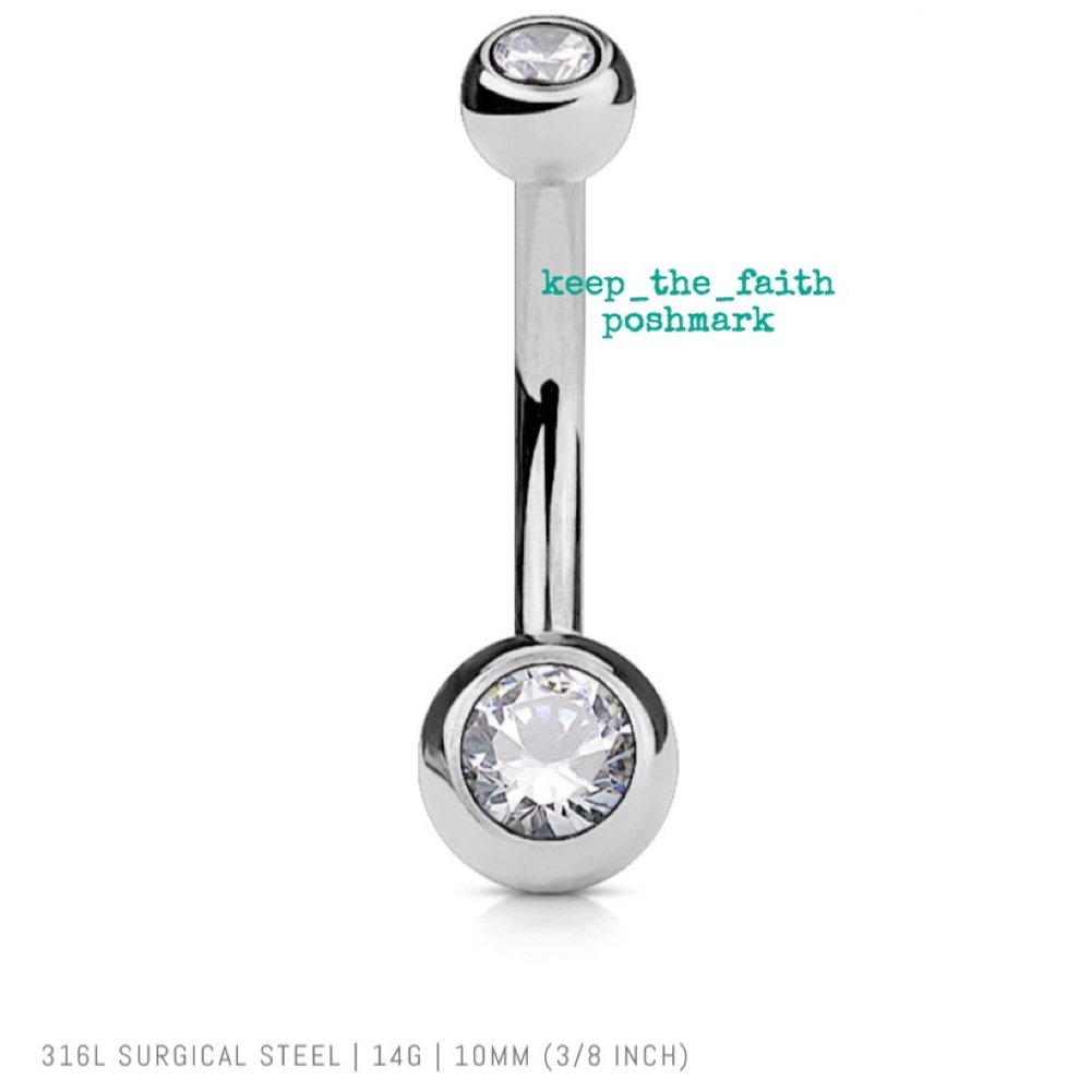 New! 2pk Belly Button Rings Clear Crystal Banana Barbell